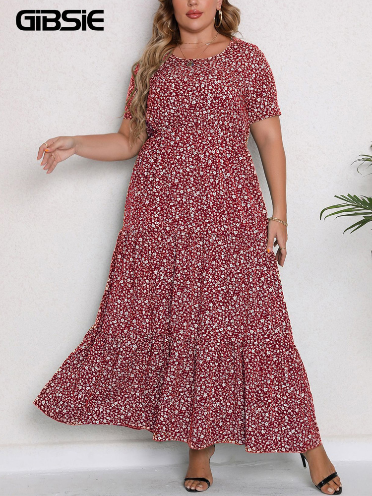 Romper Floral Print - GIBSIE Plus Size O-Neck Ditsy Floral