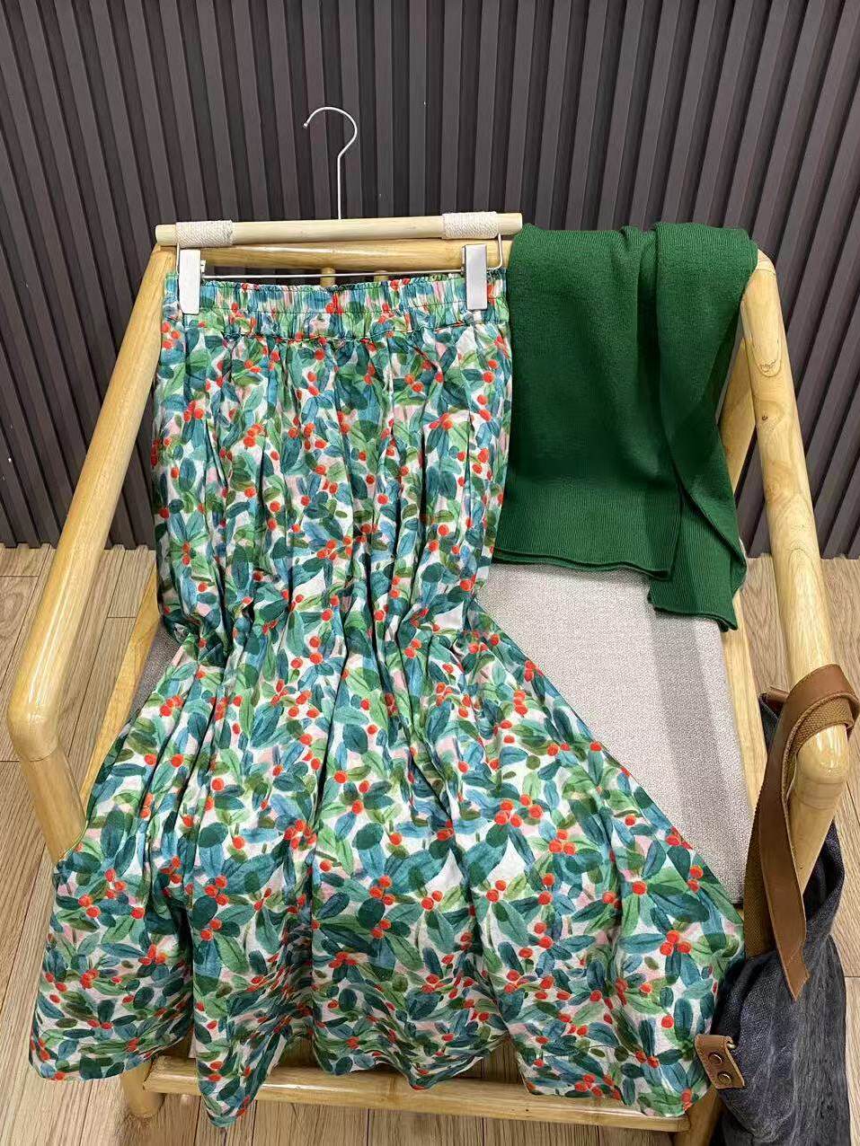 Midi Skirt Floral - Retro Floral A-Line Midi Skirt Loose