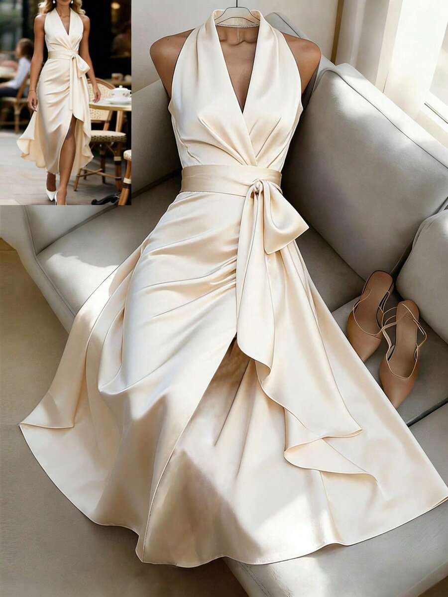 Maxi Dress Halter - Women's Off Shoulder Bodycon Midi Dress