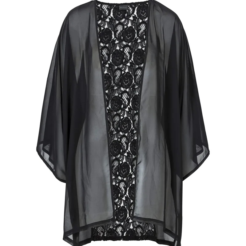 Kimono Sheer Floral - Women's Elegant Black Sheer Kimono Cardigan