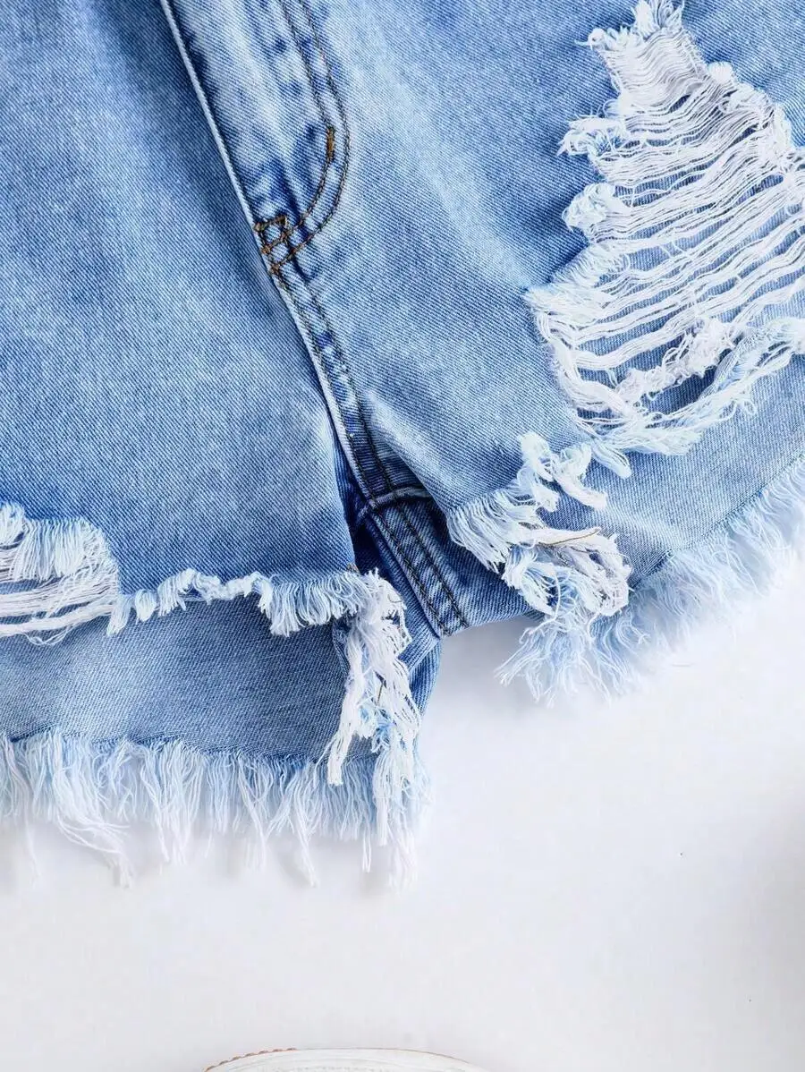 Shorts Denim Frayed - Womens Distressed Denim Shorts With Front