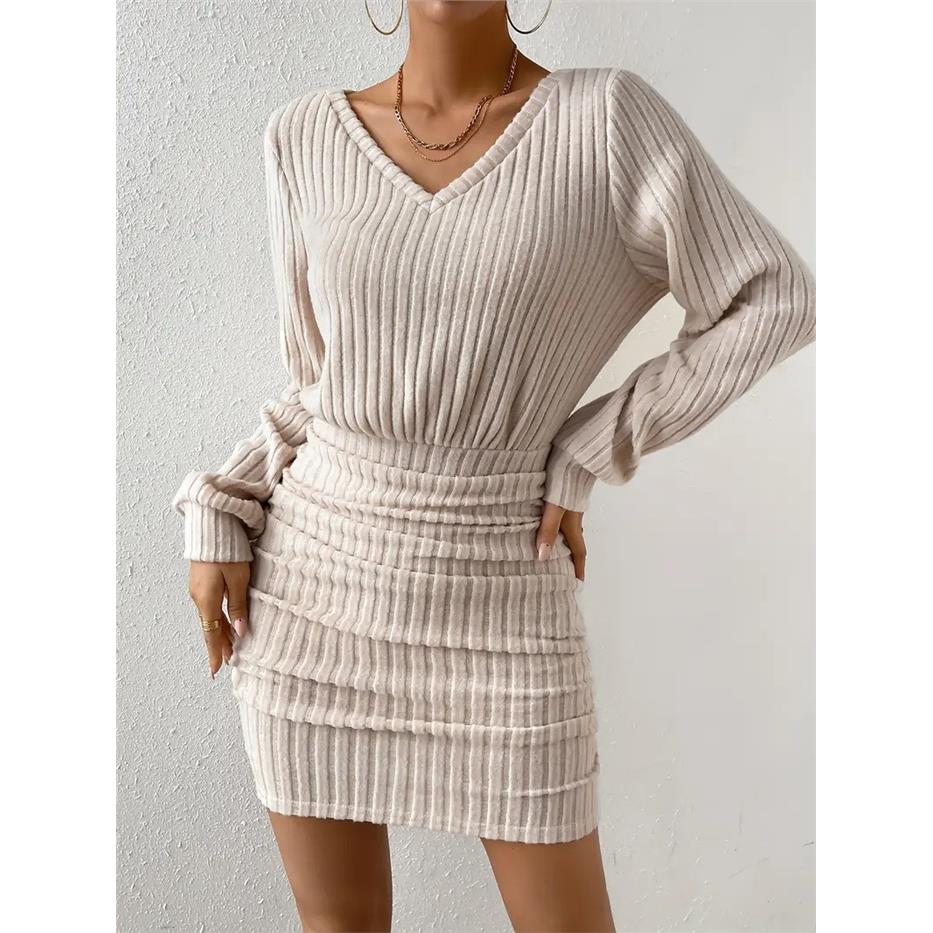Women's Long Sleeve V-Neck Fle – обзор и цена Linen Dress Wrap