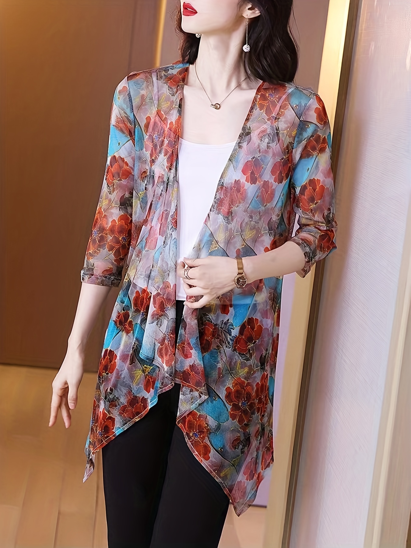Women's Elegant Sheer Mesh Car – обзор и цена Kimono Sheer Floral