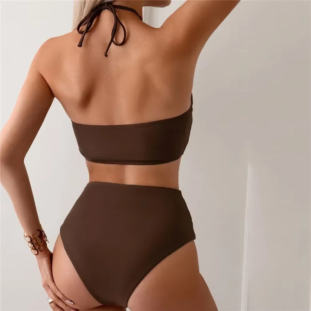 Dark Brown Solid Swimwears Hal – обзор и цена Swimsuit Bikini Ruched