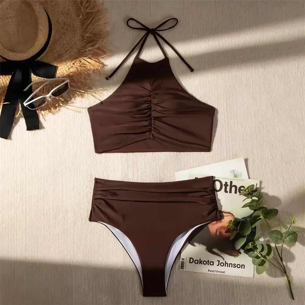 Dark Brown Solid Swimwears Hal – обзор и цена Swimsuit Bikini Ruched