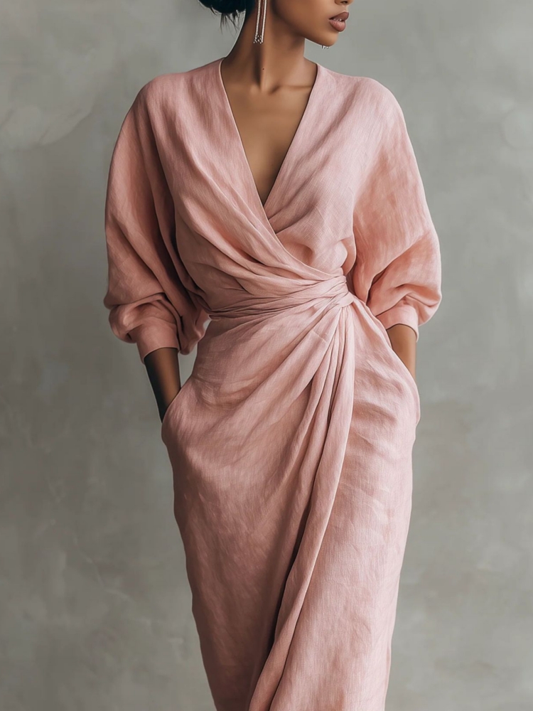 Women Linen Blend Wrap Maxi Dr – обзор и цена Linen Dress Wrap