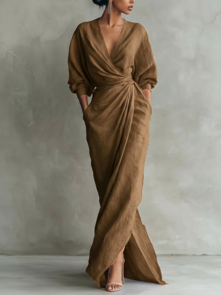 Women Linen Blend Wrap Maxi Dr – обзор и цена Linen Dress Wrap