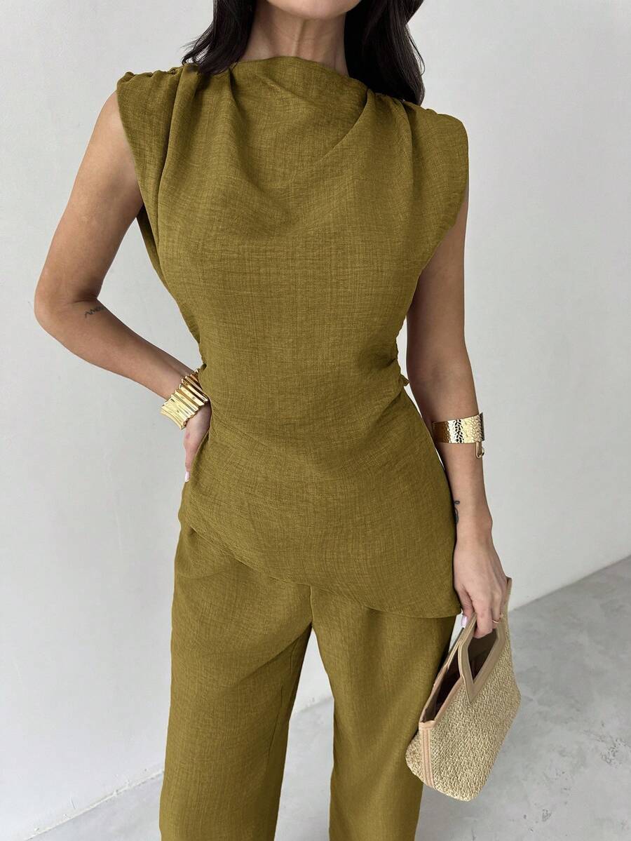 Sleeveless Asymmetric Ruched W – обзор и цена Linen Pant Wide