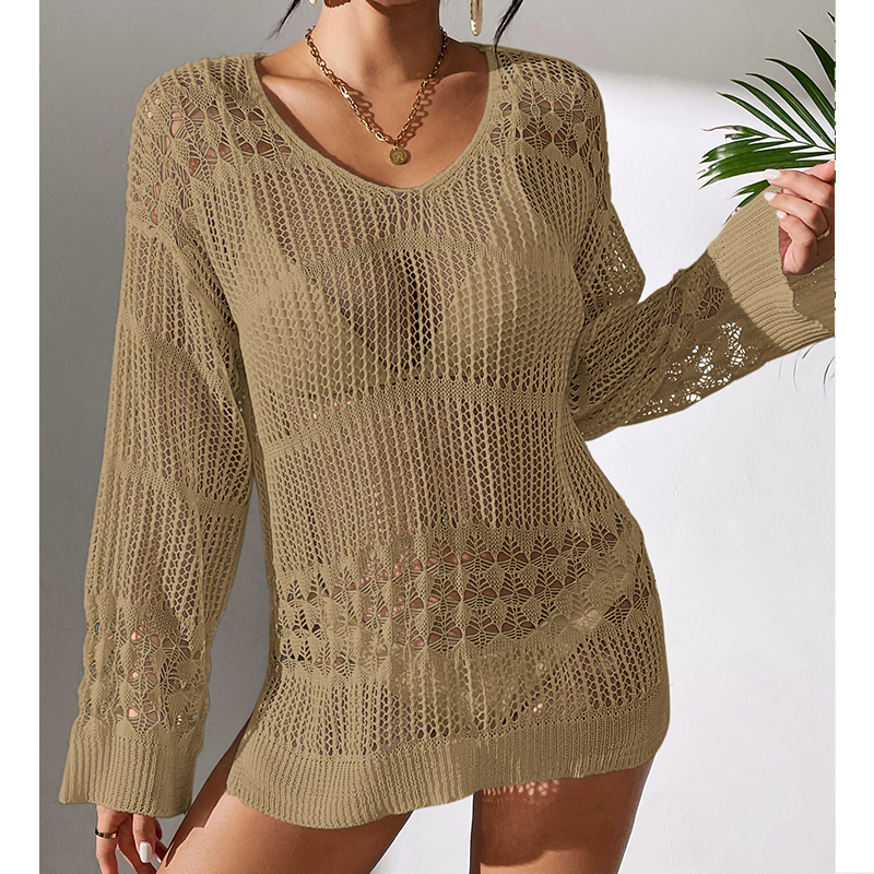 Solid Hollow Out Crew Neck Dre – обзор и цена Cover Up Kaftan