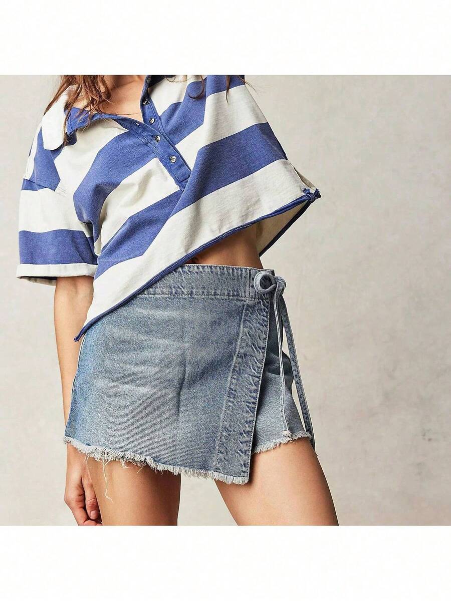 Women Denim Wrap Skort High Wa – обзор и цена Shorts Denim Frayed