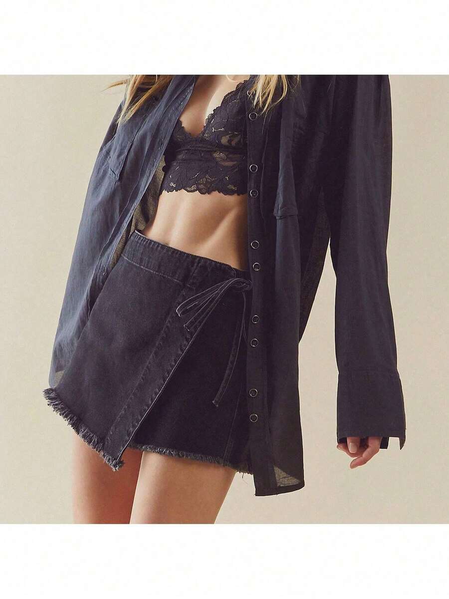 Women Denim Wrap Skort High Wa – обзор и цена Shorts Denim Frayed