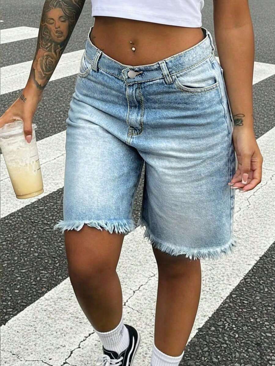 Womens Light Wash Denim Bermud – обзор и цена Shorts Denim Frayed