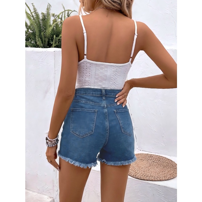 Women's High Waist Denim Short – обзор и цена Shorts Denim Frayed