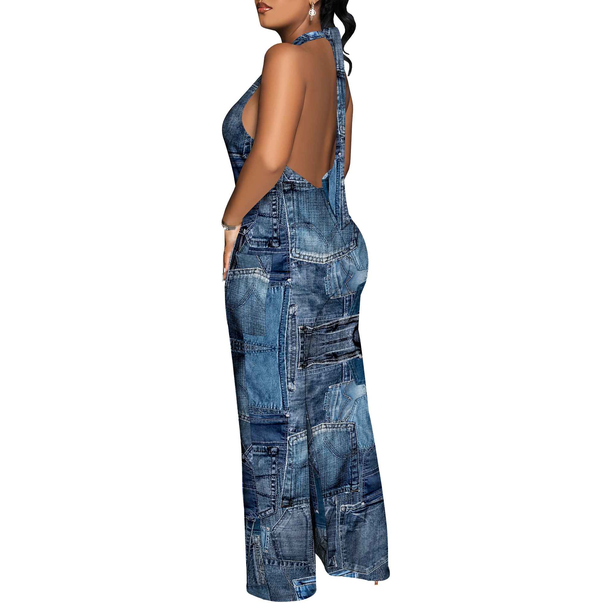 Denim Patchwork Halter V-Neck  – обзор и цена Maxi Dress Halter