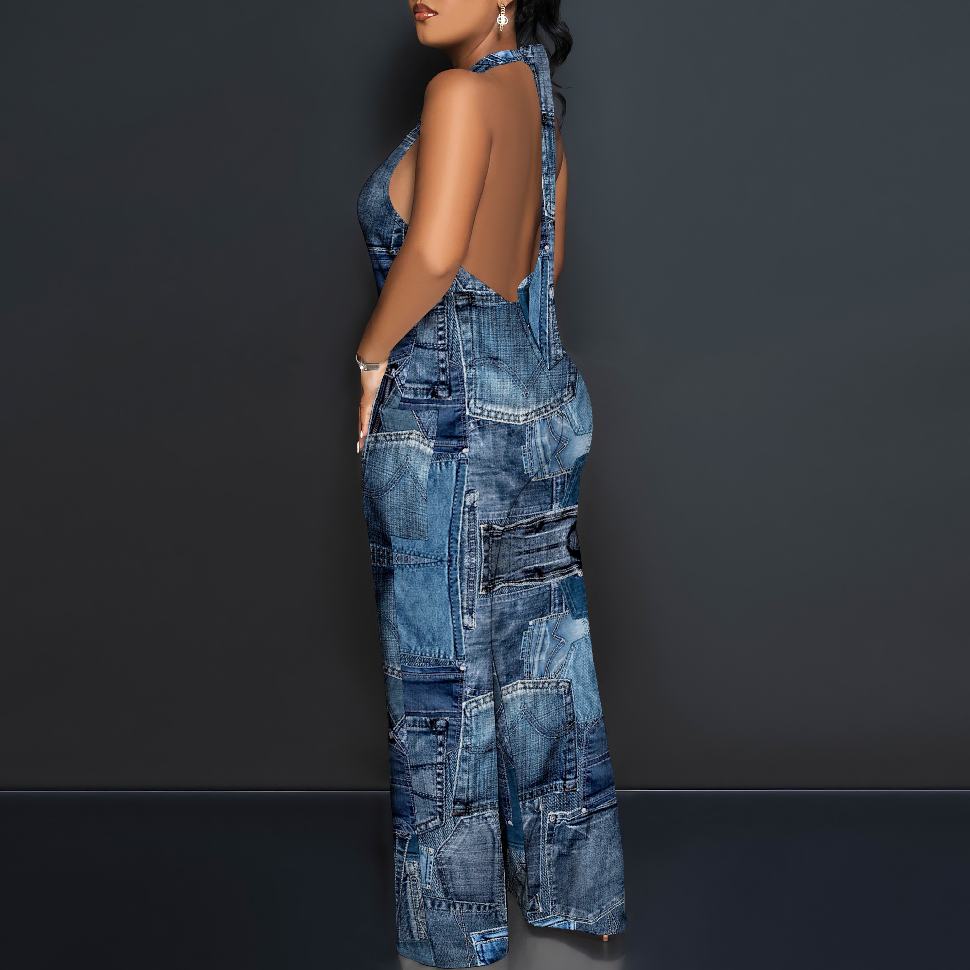 Denim Patchwork Halter V-Neck  – обзор и цена Maxi Dress Halter