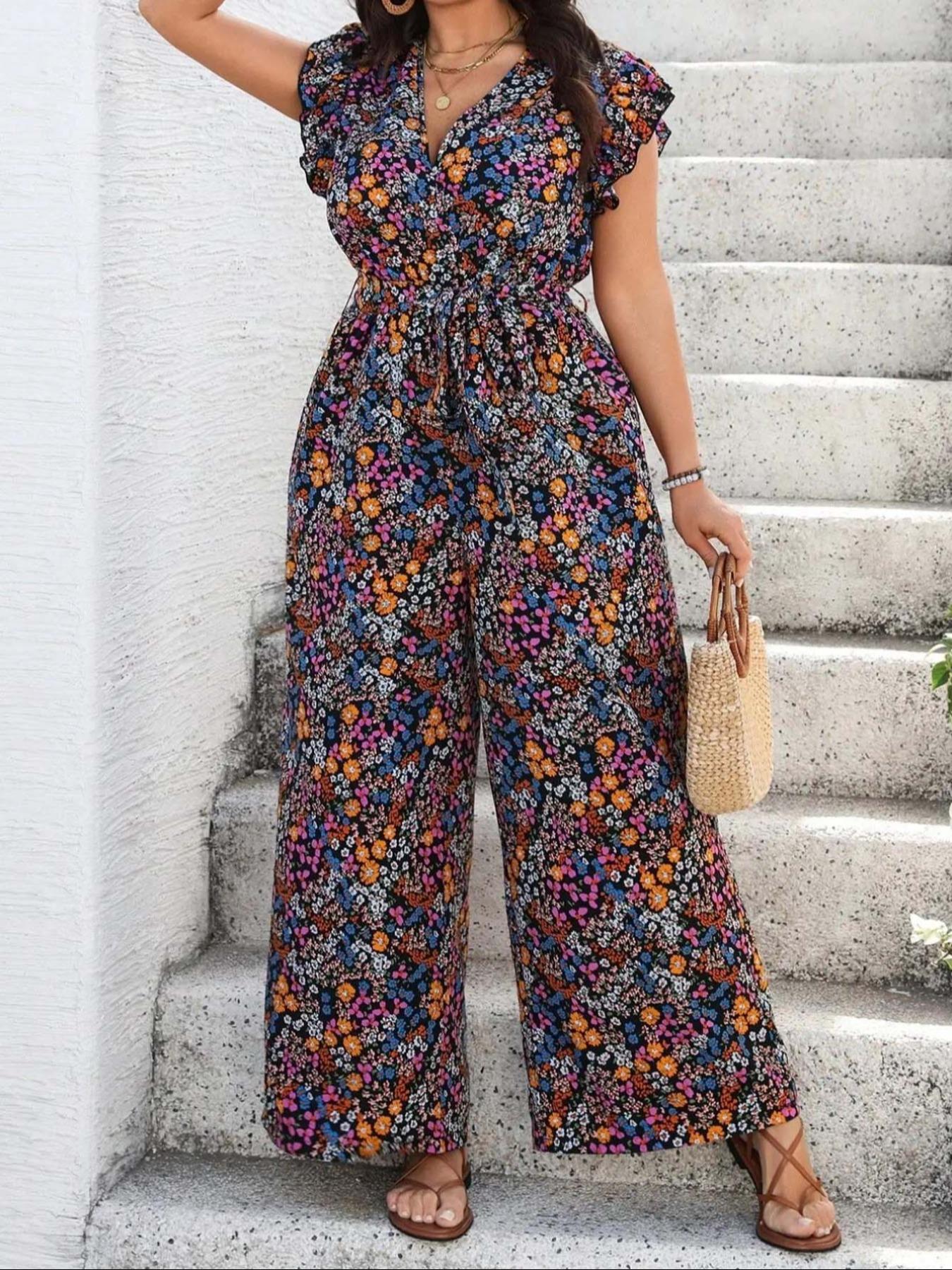 【Plus Size】 Floral Print Tie S – обзор и цена Romper Floral Print